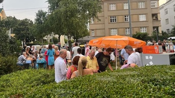 Menschen im Gastgarten