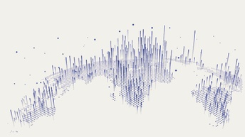 Illustrierte Weltkarte in Blau mit unterschiedlich hohen Statistiksäulen 