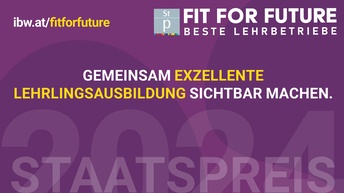 Fit for Future Sujet mit gelb weißer Schrift auf lila Hintergrund