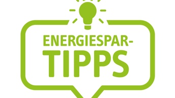 Grüne Sprechblase mit Text Energiespar-Tipps