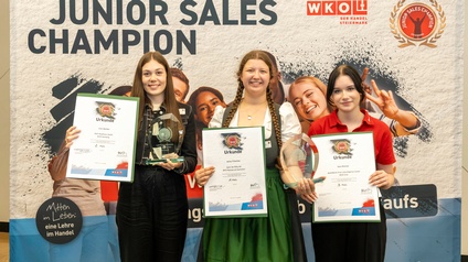 Das Siegespodest beim steirischen Junior Sales Champion 2024: Lisa Genser, Anna Tritscher und Sara Riemer (v.l.)