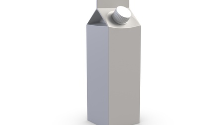Mock-up einer unbedruckten Getränkeverpackung in weiß vor weißem Hintergrund