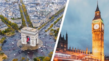 Triumphbogen in Paris und Big Ben in London