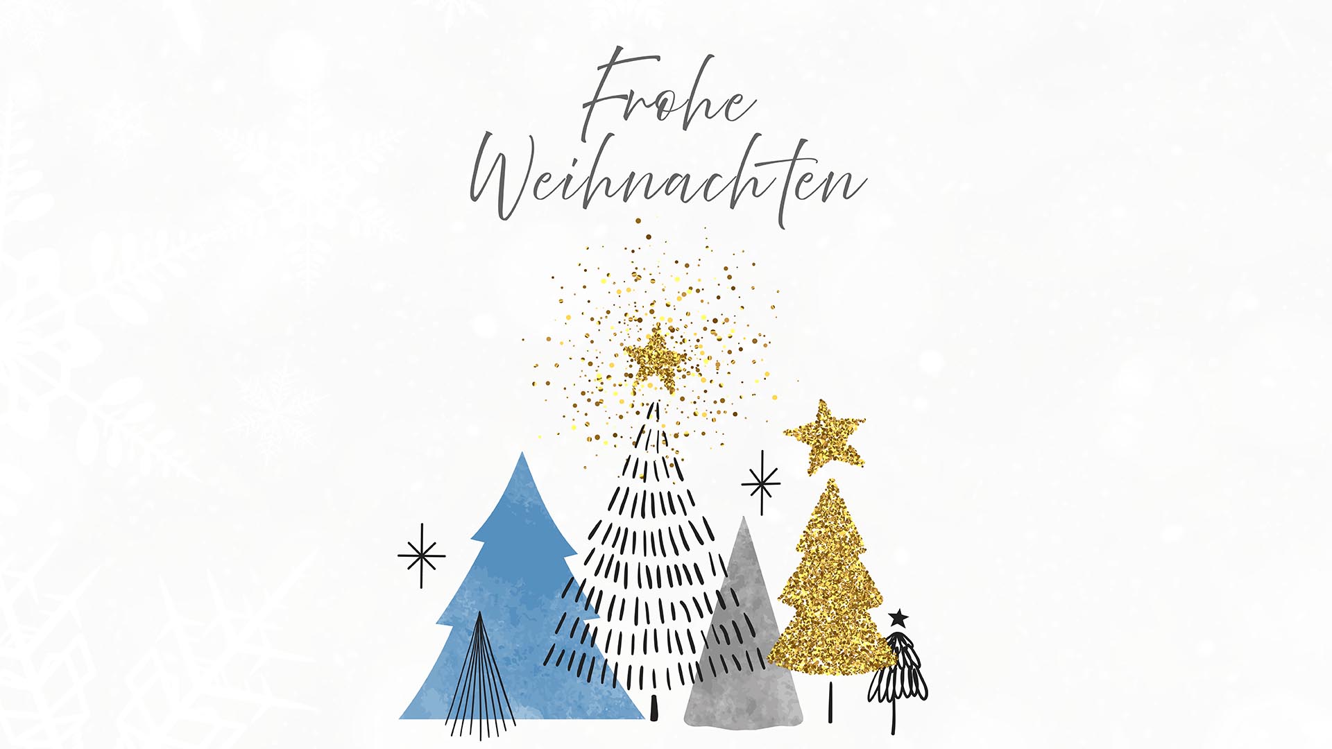 Grafik von Christbäumen: Frohe Weihnachten