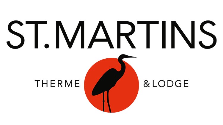 Logo mit Flamingo in rotem Kreis: St. Martins Therme und Lodge