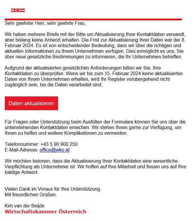 Muster eines Fake-Mails.