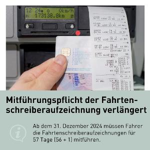 Mitführungspflicht der Fahrtenschreiberaufzeichnung verlängert