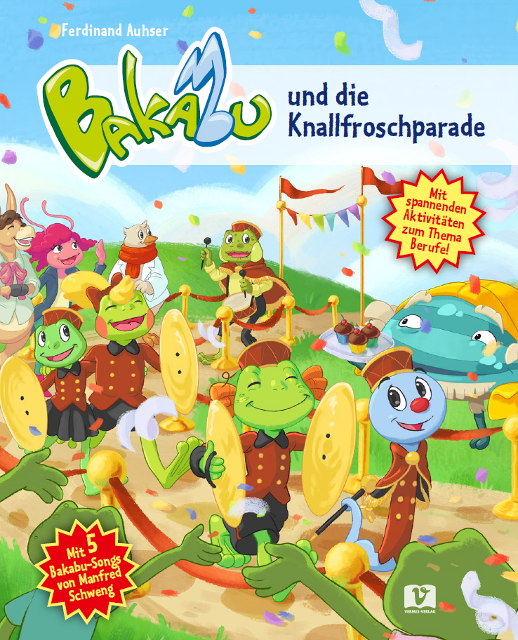 Coverbild Kinderbuch Bakabu mit illustrierten Fabelwesen bei einer Parade