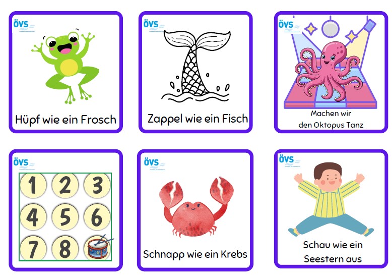 Sechs verschiedene Memorykarten auf Deutsch