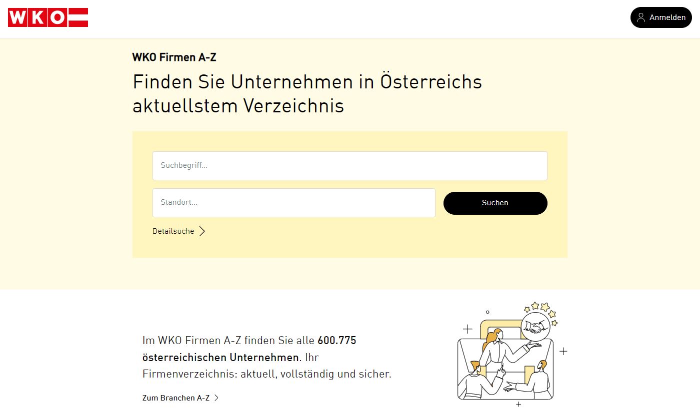 Einstiegsseite zum WKO Firmen A-Z
