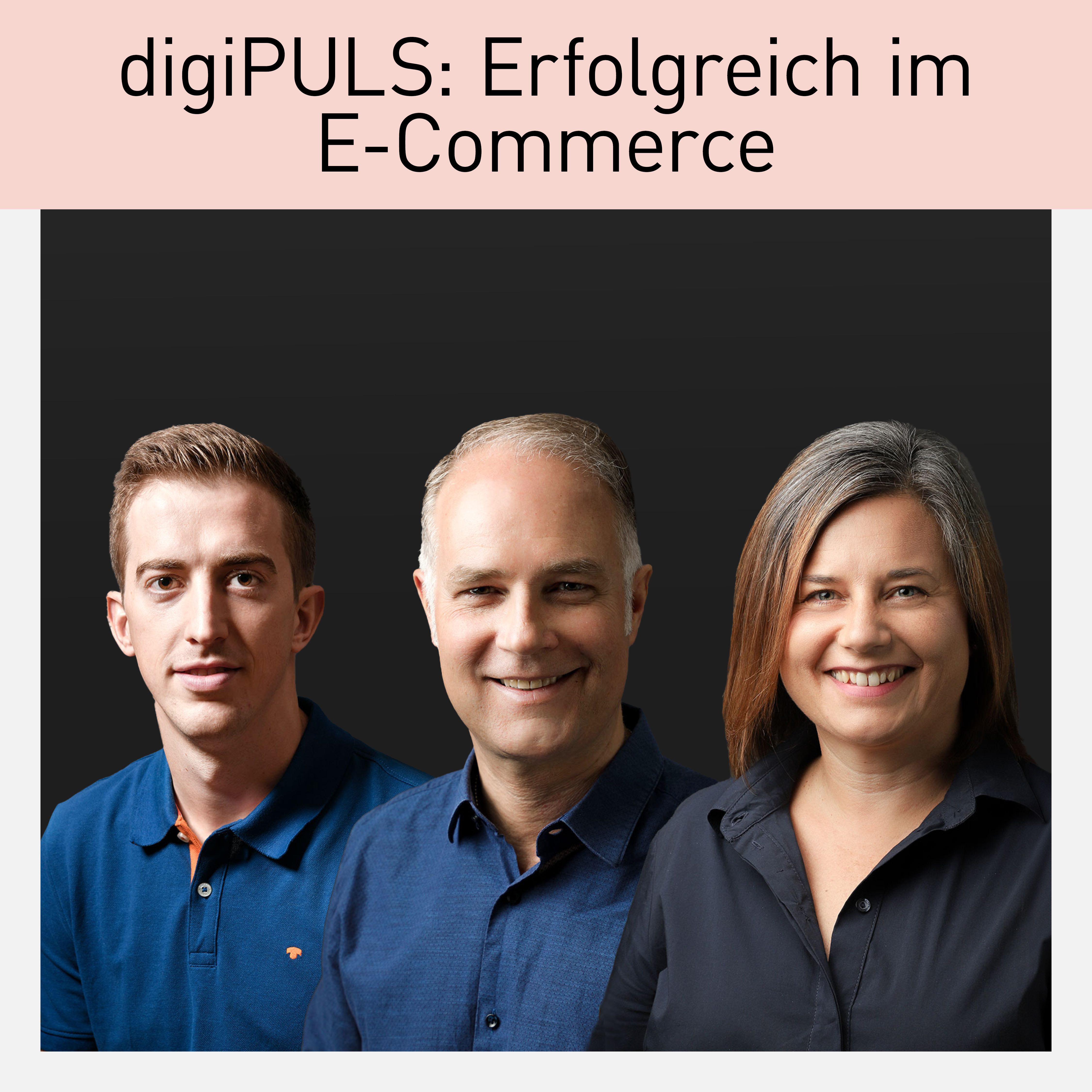 Team von digiPULS: Drei E-Commerce-Expert lächeln in die Kamera – Oliver Feldkircher und seine Kolleg , die Unternehmen im digitalen Handel unterstützen