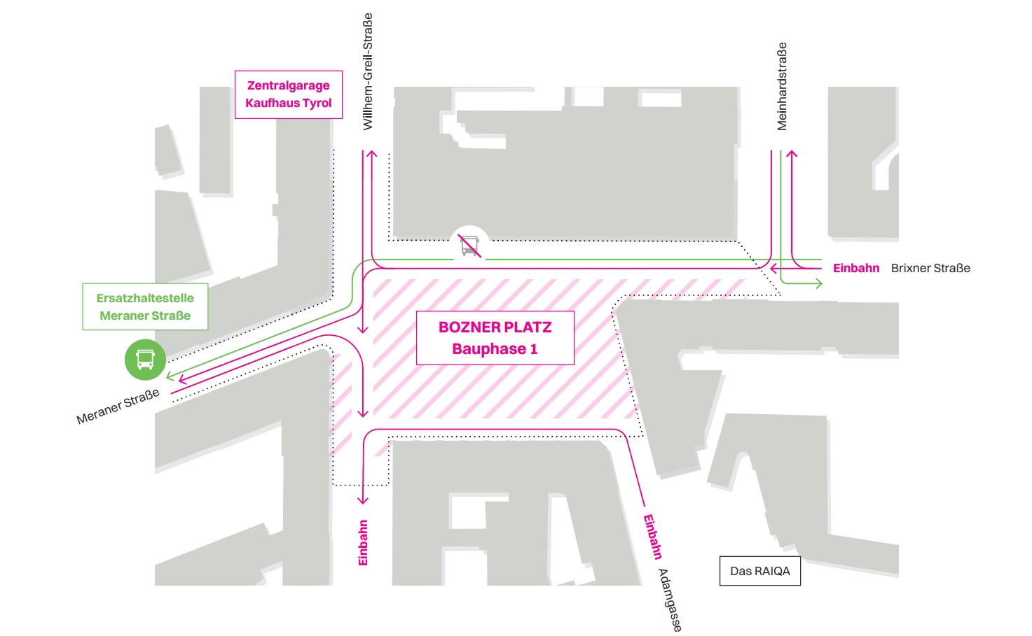 Baustelle Bozner Platz ab 10.3.2025 - Zufahrt zur Meinhardstraße