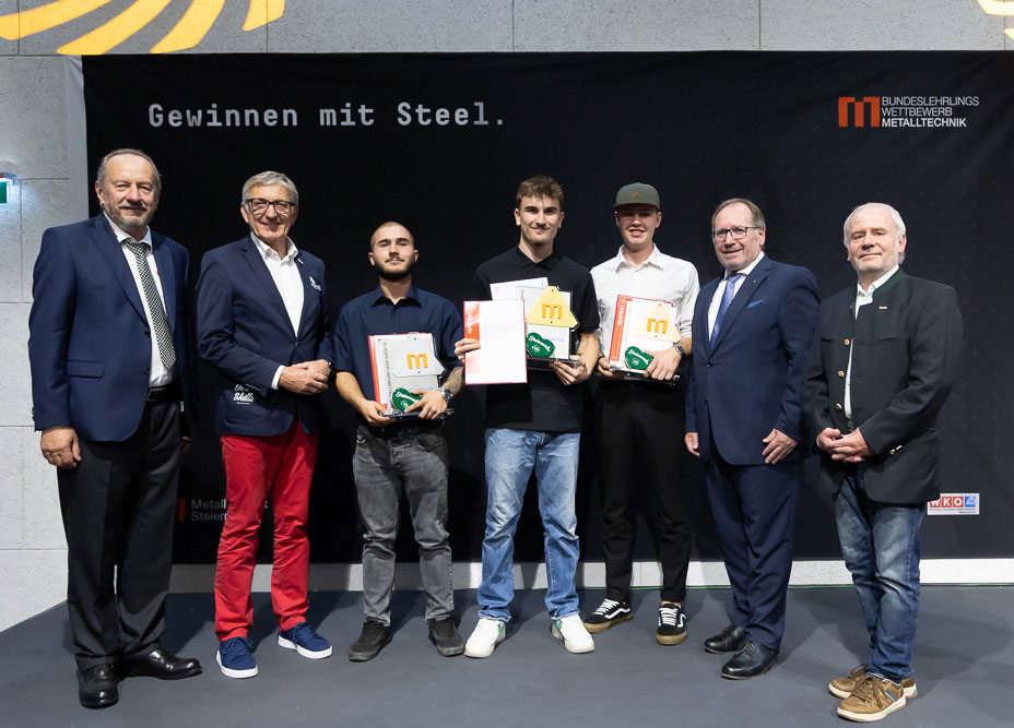 Gruppenbild der Sieger des Bundeslehrlingswettbewerbs 2023 im Beruf Stahlbau und Schweißtechnik