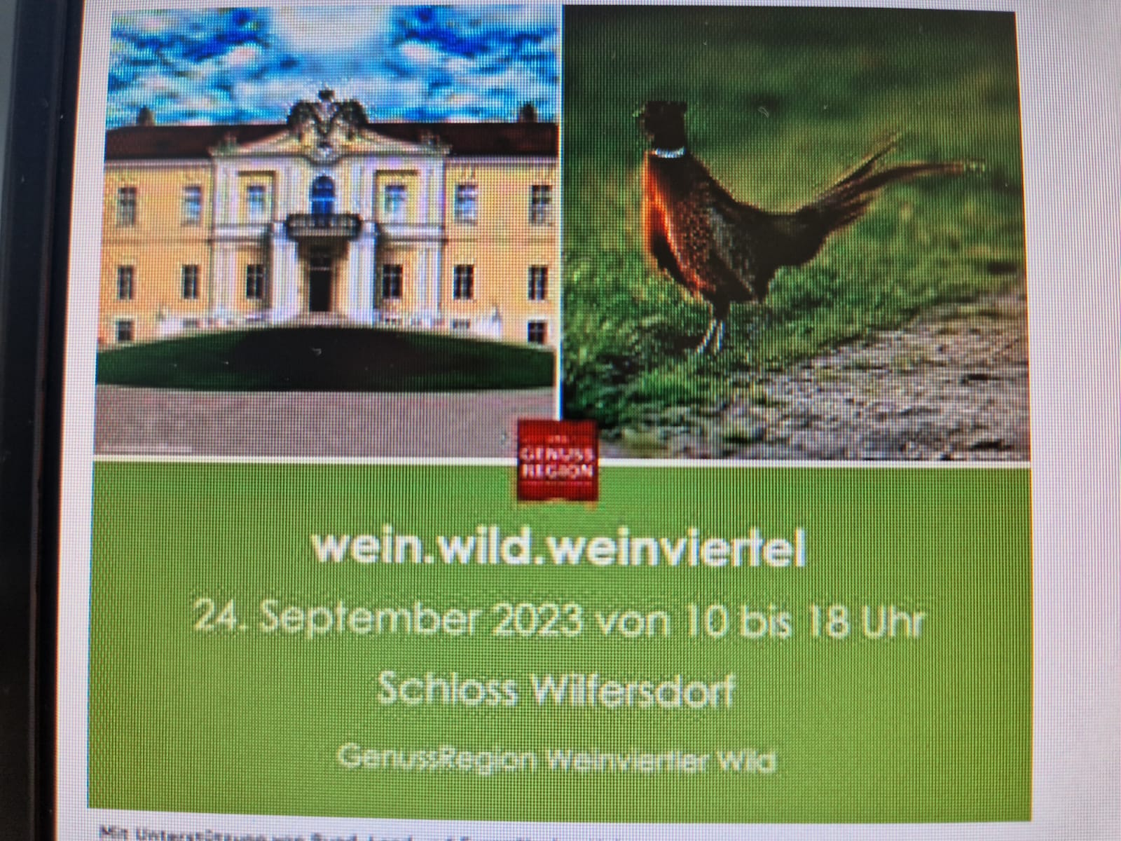 Flyer vom Event mit Schloss und Auerhahn