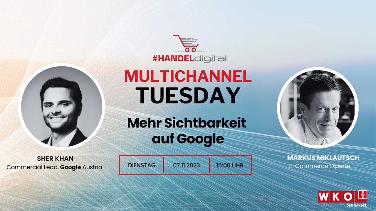 Teaser für das Webinar "Mehr Sichtbarkeit auf Google" mit Sher Khan und Markus Miklautsch