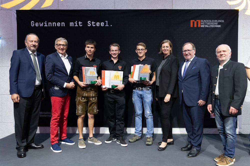 Gruppenbild der Sieger des Bundeslehrlingswettbewerbs 2023 im Beruf Fahrzeugbautechnik