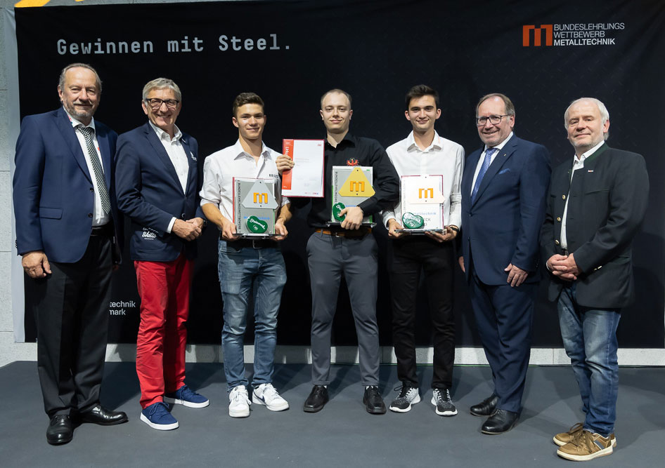 Gruppenbild der Sieger des Bundeslehrlingswettbewerbs 2023 im Beruf Maschinenbautechnik