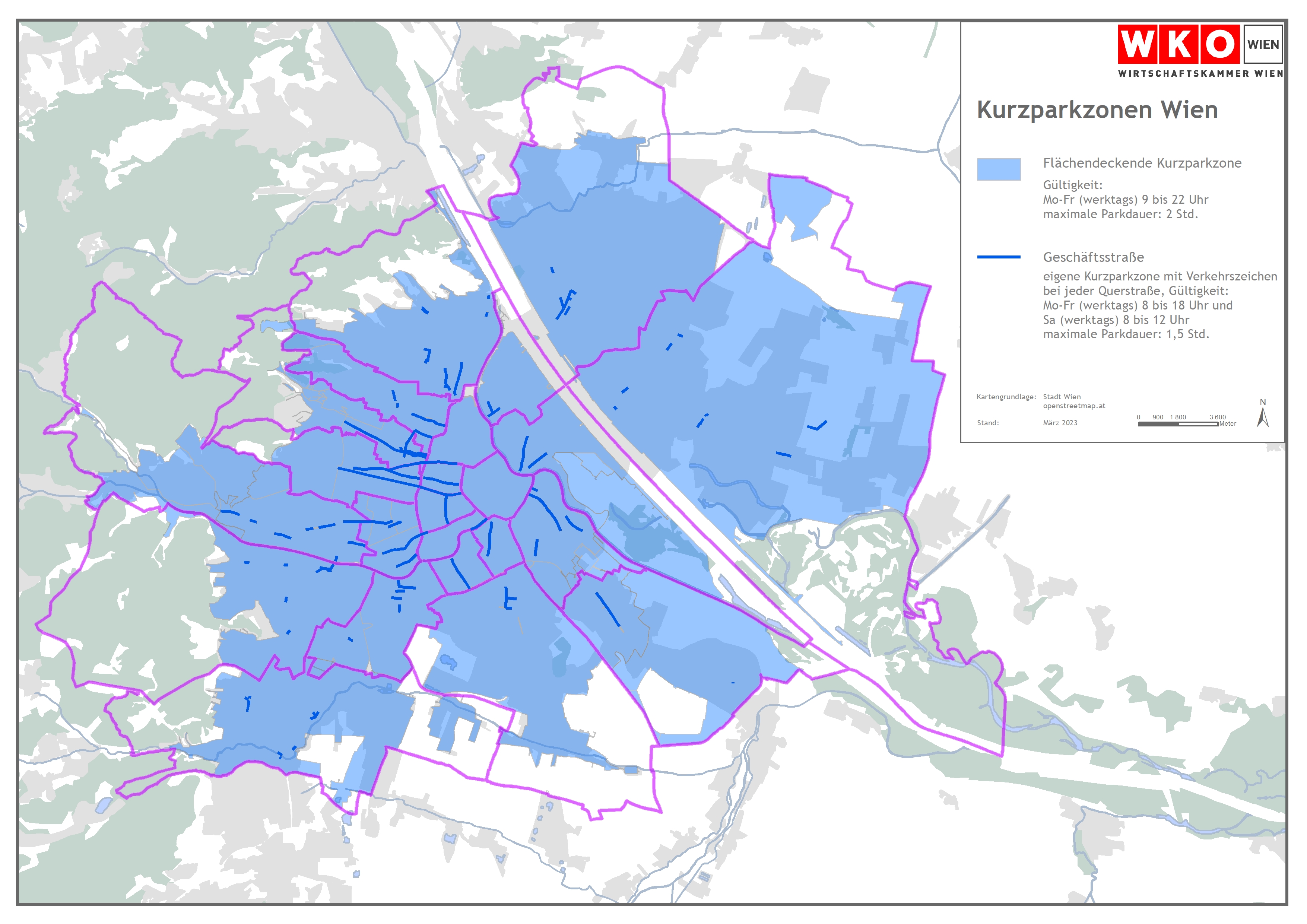 wien karte mit blau markierten kurzparkzonen